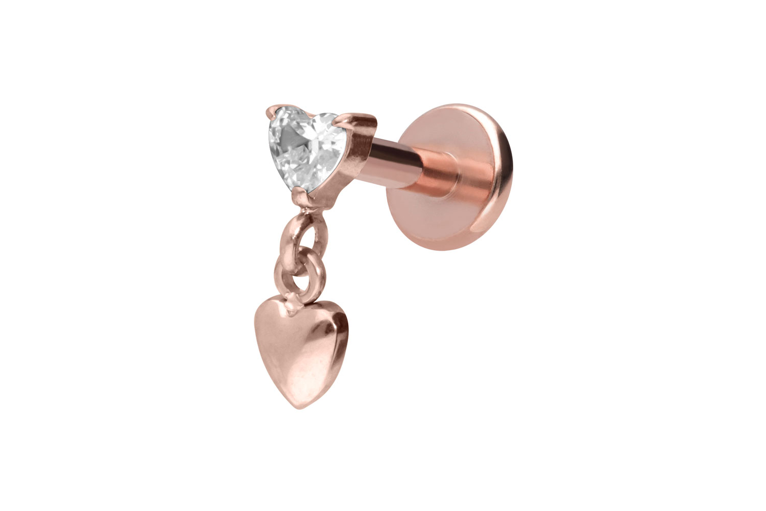 Titan Labret Piercing mit Innengewinde 2 HERZEN